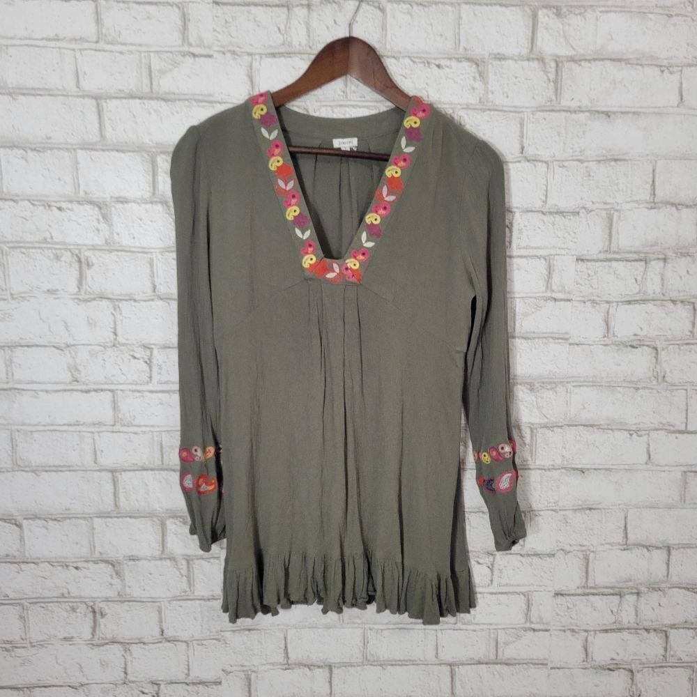 JODIFL green embroidery‎ long sleeve blouse